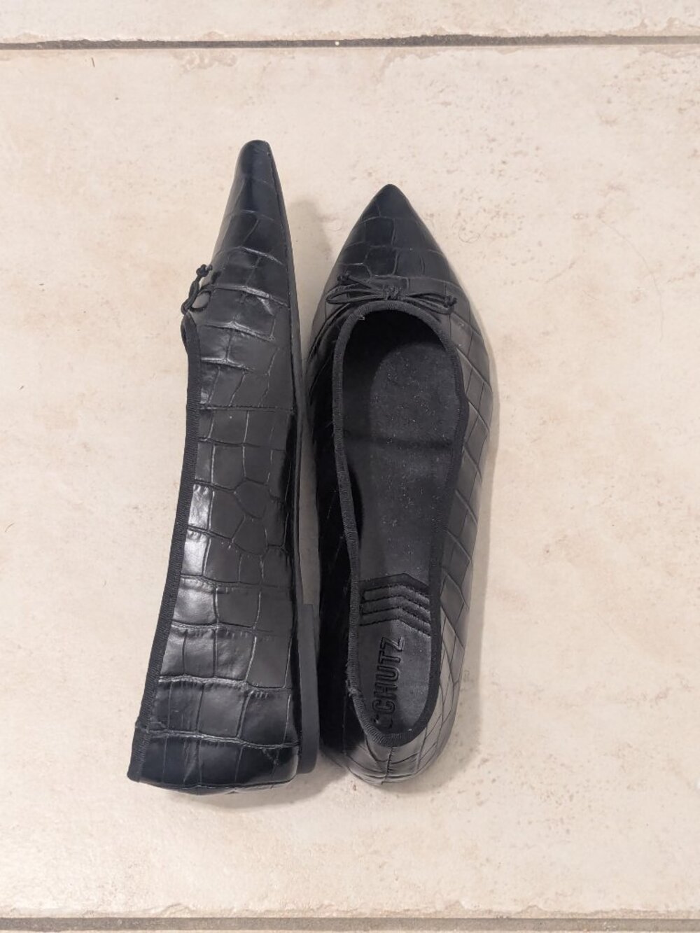 Schutz Dal Black & Brown Croc Embossed Leather Pointed Toe Flats Size 11 B - Picture 5 of 8